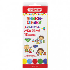 Краски акварельные ПИФАГОР ЭНИКИ-БЕНИКИ, 12 цветов, медовые, картонная коробка, пластиковая подложка, 191316