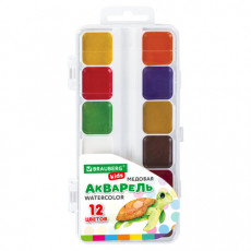 Краски акварельные BRAUBERG KIDS, медовые, 12 цветов, квадратные кюветы, пластиковый пенал, 192282 Краски акварельные BRAUBERG KIDS, медовые, 12 цветов, квадратные кюветы, пластиковый пенал, 192282