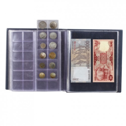 Альбом для монет и купюр на винтах универсальный, 224х224 мм, на 216 монет до D-45 мм, выдвижные карманы, синий, ДПС, 2855-201