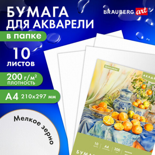 Папка для акварели А4, 10 л., 200 г/м2, 210х297 мм, BRAUBERG АКАДЕМИЯ, Апельсины, 117743