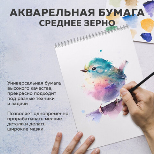 Бумага для акварели БОЛЬШАЯ А3 в коробке, 40 листов, 200 г/м2, среднее зерно, BRAUBERG ART CLASSIC, 116356