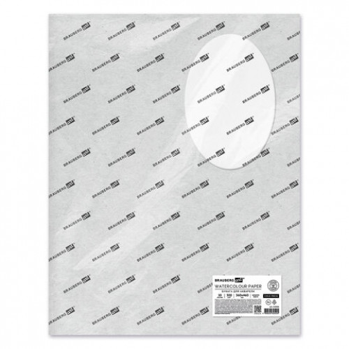 Бумага для акварели ХЛОПОК 100%, 300 г/м2, 360x460 мм, среднее зерно,10 листов, BRAUBERG ART PREMIERE, 113226