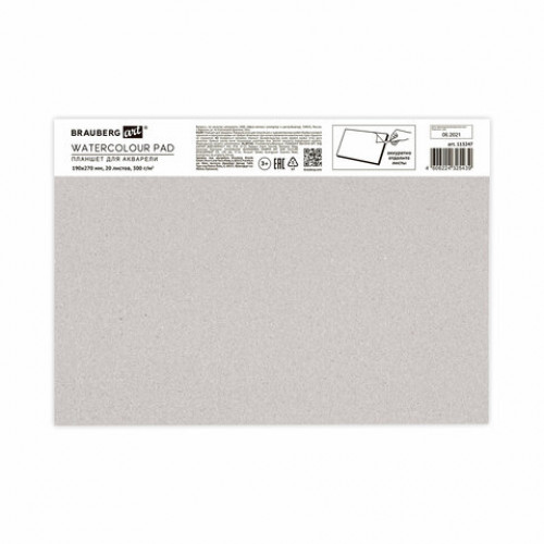 Папка для акварели/планшет, 300 г/м2, 190х270 мм, склейка, крупное зерно, 20 л., BRAUBERG ART PREMIERE, 113247