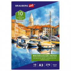 Папка для акварели БОЛЬШАЯ А3, 10 л., 270 г/м, мелкое зерно, BRAUBERG ART CLASSIC, Причал, 114399 Папка для акварели БОЛЬШАЯ А3, 10 л., 270 г/м, мелкое зерно, BRAUBERG ART CLASSIC, Причал, 114399