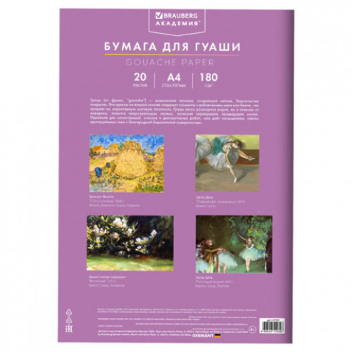 Бумага для гуаши А4 20 л., 180 г/м2, 210х297 мм, в папке, BRAUBERG АКАДЕМИЯ, Котик, 117737