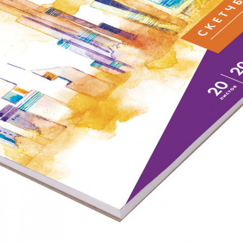 Скетчбук, акварельная белая бумага 200 г/м ГОЗНАК, 280х280 мм, 20 л., гребень, подложка, BRAUBERG ART DEBUT, 110992