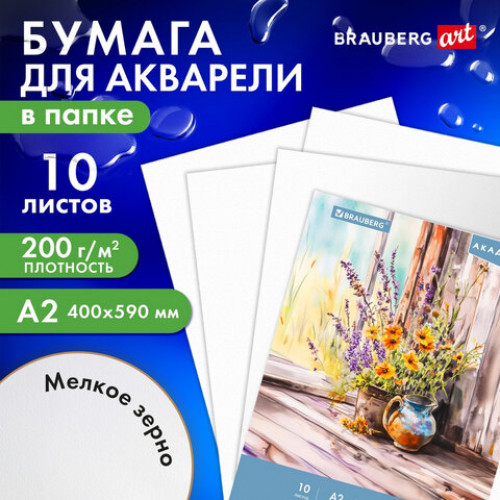 Папка для акварели БОЛЬШАЯ А2, 10 л., 200 г/м2, 400х590 мм, BRAUBERG АКАДЕМИЯ, Полевые цветы, 117739
