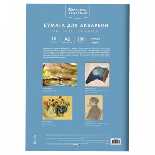 Папка для акварели БОЛЬШАЯ А2, 10 л., 200 г/м2, 400х590 мм, BRAUBERG АКАДЕМИЯ, Полевые цветы, 117739