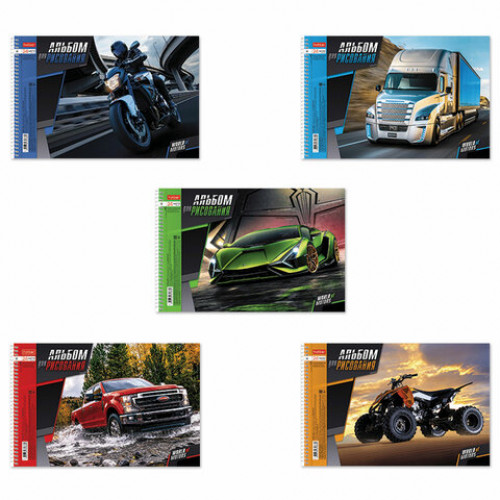 Альбом для рисования А4 24 л., спираль, обложка картон, HATBER, 205х300 мм, Мир моторов, 24А4Всп