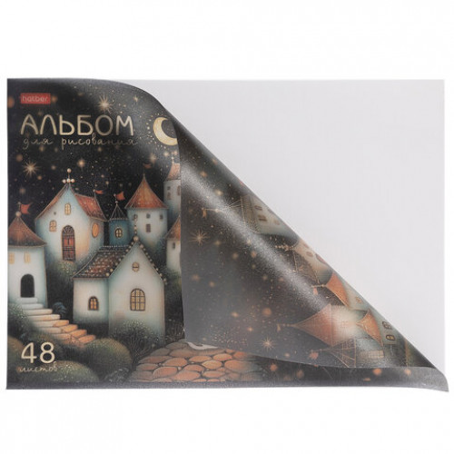 Альбом д/рис. обложка пластик, А4 48л., скоба, HATBER, 205х295мм, Лунный котик (5 вид, 48А4Впл