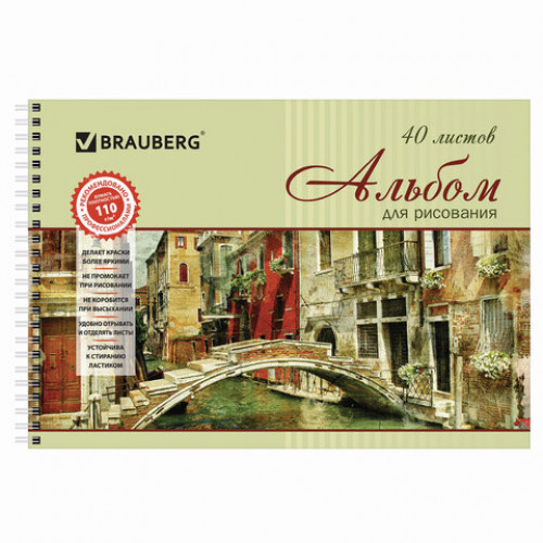 Альбомы для рисования А4 40 л., КОМПЛЕКТ 2 шт., гребень, обложка картон, BRAUBERG, 205х290 мм, Город (2 вида), 880029