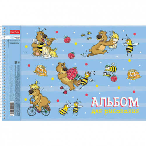 Альбом для рисования А4 40 л., спираль, обложка картон, HATBER, 205х290 мм, Забавы (4 вида в спайке), 40А4Всп