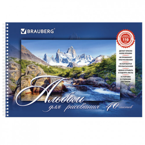 Альбомы для рисования А4 40 л., КОМПЛЕКТ 4 шт., гребень, обложка картон, BRAUBERG, 205х290 мм, Природа (2 вида), 880035