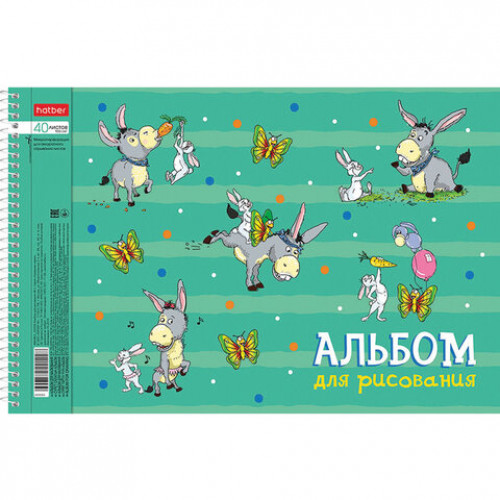 Альбом для рисования А4 40 л., спираль, обложка картон, HATBER, 205х290 мм, Забавы (4 вида в спайке), 40А4Всп