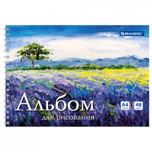 Альбом для рисования, А4, 48 л., гребень, обложка картон, BRAUBERG, 205х290 мм, Летний пейзаж (2 вида), 106328