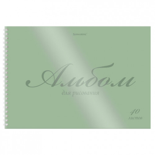 Альбом для рисования, пластиковая обложка, А4, 40 л., гребень, BRAUBERG, 210х297 мм, ОДНОТОННЫЕ (4 вида), 107681