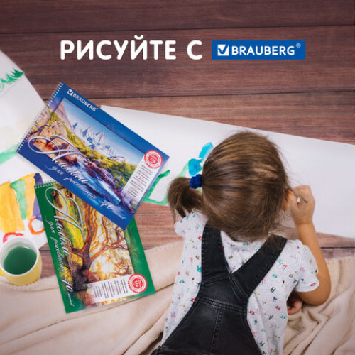 Альбомы для рисования А4 40 л., КОМПЛЕКТ 2 шт., гребень, обложка картон, BRAUBERG, 205х290 мм, Природа (2 вида), 880031