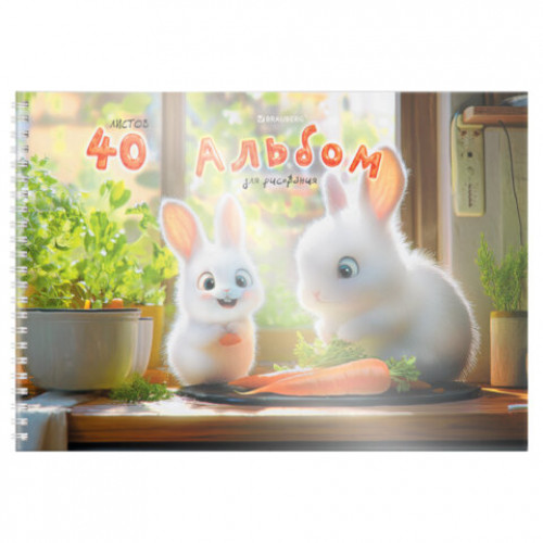 Альбом для рисования, пластиковая обложка, А4, 40 л., гребень, BRAUBERG, 210х297 мм, АССОРТИ-1 (8 видов), 107682