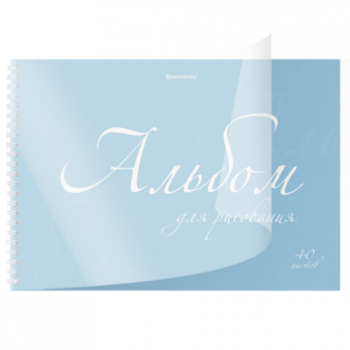 Альбом для рисования, пластиковая обложка, А4, 40 л., гребень, BRAUBERG, 210х297 мм, ОДНОТОННЫЕ (4 вида), 107681