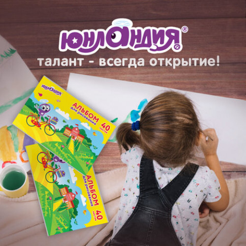Альбомы для рисования А4 40 л., КОМПЛЕКТ 2 шт., скоба, обложка картон, ЮНЛАНДИЯ, 202х285 мм, Юнландик и школа, 880045