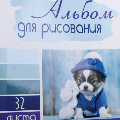 Альбом для рисования, А4, 32 л., гребень, выборочный лак, BRAUBERG, 205х290 мм, Песики (1 вид), 105082