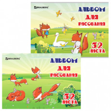 Альбом для рисования А4, 32 л., скоба, выборочный лак, BRAUBERG, 202х285 мм, Веселые зверята (2 вида), 105070 Альбом для рисования А4, 32 л., скоба, выборочный лак, BRAUBERG, 202х285 мм, Веселые зверята (2 вида), 105070