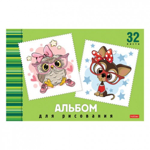 Альбом для рисования, А4, 32 листа, скоба, обложка картон, HATBER, 205х290 мм, Мультяшки (5 видов), 32А4В