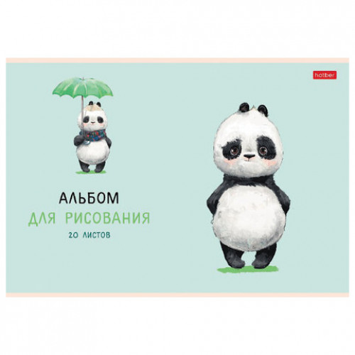 Альбом для рисования, А4, 20 л., скоба, обложка картон, ламинация, HATBER, 205х290 мм, FunnyPanda (5 видов), 20А4лВ