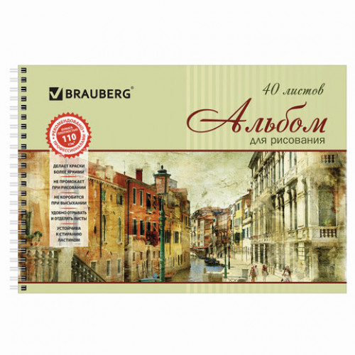 Альбомы для рисования А4 40 л., КОМПЛЕКТ 2 шт., гребень, обложка картон, BRAUBERG, 205х290 мм, Город (2 вида), 880029
