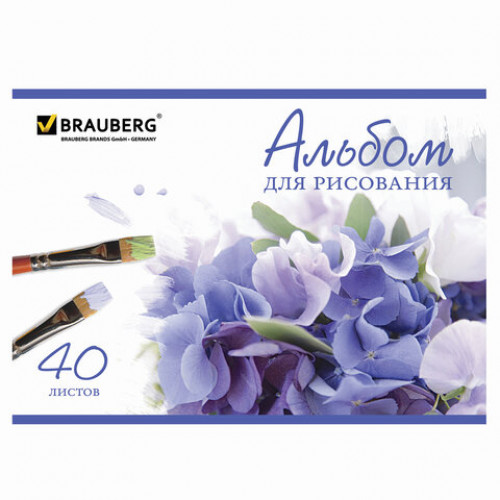 Альбомы для рисования А4 40 л., КОМПЛЕКТ 4 шт., скоба, обложка картон, BRAUBERG, 200х283 мм, Цветы (2 вида), 880041