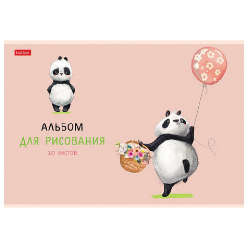 Альбом для рисования, А4, 20 л., скоба, обложка картон, ламинация, HATBER, 205х290 мм, FunnyPanda (5 видов), 20А4лВ