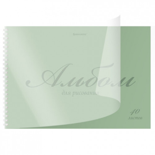 Альбом для рисования, пластиковая обложка, А4, 40 л., гребень, BRAUBERG, 210х297 мм, ОДНОТОННЫЕ (4 вида), 107681