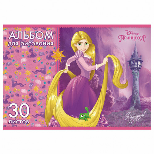 Альбом для рисования А4 30 л., скоба, обложка картон, HATBER, 205х290 мм, Принцессы (DISNEY), 30А4В