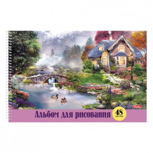 Альбом для рисования А4, 48 листов, спираль, обложка картон, HATBER, 205х300 мм, Сказочные уголки мира (5),48А4Всп