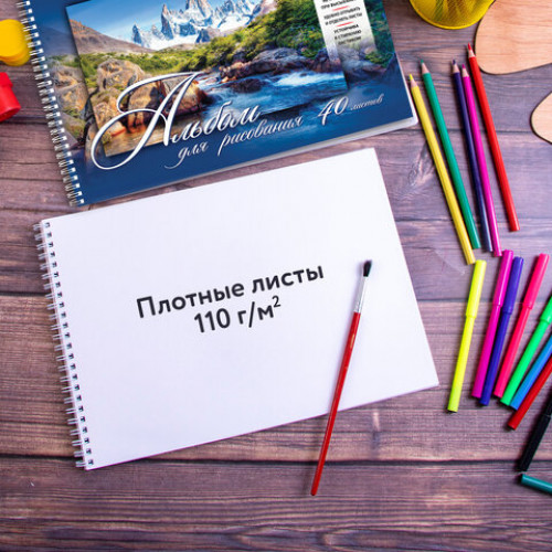 Альбомы для рисования А4 40 л., КОМПЛЕКТ 4 шт., гребень, обложка картон, BRAUBERG, 205х290 мм, Природа (2 вида), 880035
