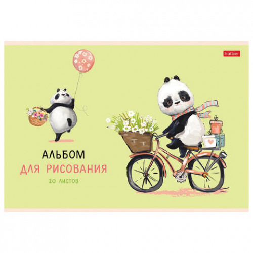 Альбом для рисования, А4, 20 л., скоба, обложка картон, ламинация, HATBER, 205х290 мм, FunnyPanda (5 видов), 20А4лВ