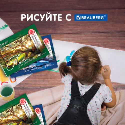 Альбомы для рисования А4 40 л., КОМПЛЕКТ 4 шт., гребень, обложка картон, BRAUBERG, 205х290 мм, Природа (2 вида), 880035