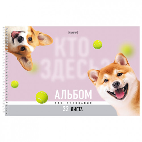 Альбом для рисования А4, 32 л., спираль, Soft-touch ламинация, HATBER, 198х300 мм, Кто здесь? (5 видов), 094672, 32А4лВсп