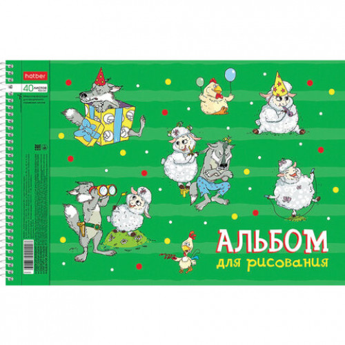 Альбом для рисования А4 40 л., спираль, обложка картон, HATBER, 205х290 мм, Забавы (4 вида в спайке), 40А4Всп