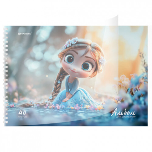 Альбом для рисования, пластиковая обложка, А4, 40 л., гребень, BRAUBERG, 210х297 мм, АССОРТИ-1 (8 видов), 107682