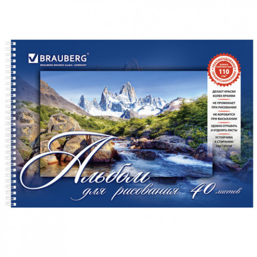 Альбомы для рисования А4 40 л., КОМПЛЕКТ 2 шт., гребень, обложка картон, BRAUBERG, 205х290 мм, Природа (2 вида), 880031