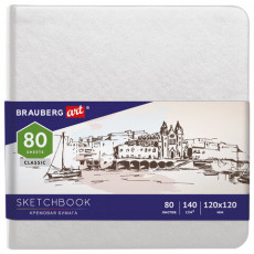 Скетчбук, слоновая кость 140 г/м2 120х120 мм, 80 л., КОЖЗАМ, резинка, BRAUBERG ART CLASSIC, белый, 113189 Скетчбук, слоновая кость 140 г/м2 120х120 мм, 80 л., КОЖЗАМ, резинка, BRAUBERG ART CLASSIC, белый, 113189