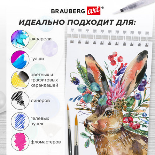 Скетчбук, 4 вида бумаги (акварельная,белая,черная,крафт) 145х205мм, 60л, гребень, BRAUBERG ART, 115066