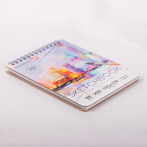 Скетчбук, акварельная бумага 200 г/м2, 125х176 мм, 20 л., гребень, твердая обложка, BRAUBERG ART, 112976