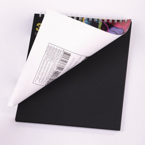 Скетчбук, черная бумага 120 г/м2, 170х195 мм, 30 л., гребень, цветная фольга, твин лак, Тигр, 97699