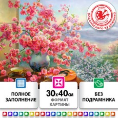 Картина стразами (алмазная мозаика), 30х40 см, ОСТРОВ СОКРОВИЩ, Букет сакуры, без подрамника, 663862