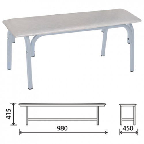 Банкетка без спинки Астрид, 980х450х415 мм, светло-серый каркас, кожзам белый