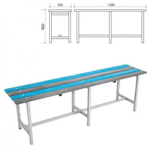 Скамья пластиковая влагостойкая на металлокаркасе СТ 3П, 1500х350х460 мм, каркас металлический серый, сиденье пластик
