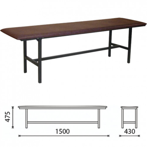 Банкетка без спинки Берта, 1500х430х475 мм, усиленная, черный каркас, кожзам коричневый