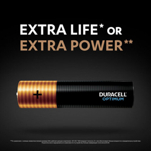 Батарейки КОМПЛЕКТ 4 шт., DURACELL Optimum, AAA (LR03, 24А), х30 мощность, алкалиновые, мизинчиковые, 5014062